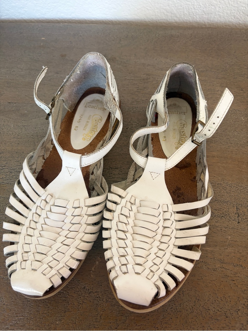 Women’s White Woven Leather Sandals with Ankle Strap
